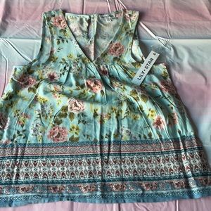 Lily Star size XS Floral Green and Pink Sleeveless Blouse Top